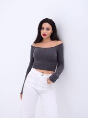 42241 TRİKO KAYIK YAKA CROP-ANTRASİT